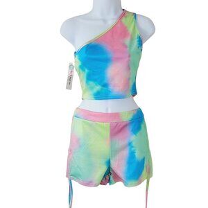 807 Lingerie 2 Piece Loungewear Outfit Pastel Watercolors Sz Large Shorts & Top